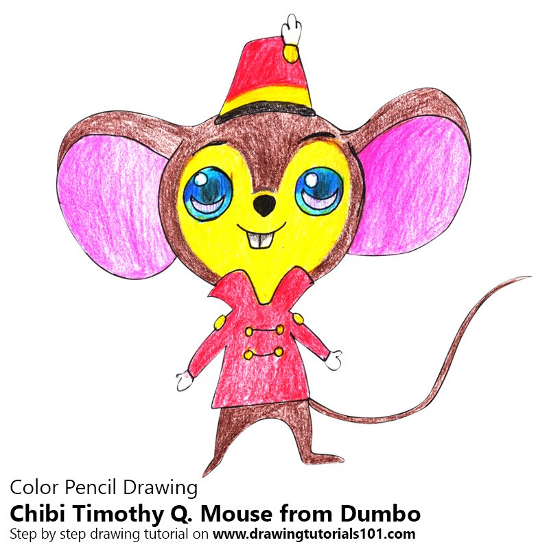 How to Draw Chibi Timothy Q. Mouse from Dumbo by Color Pencils
