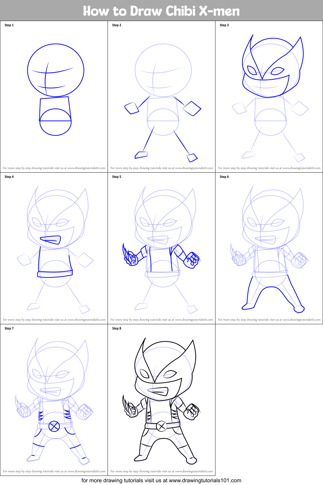 How to Draw Chibi X-men Printable Step by Step