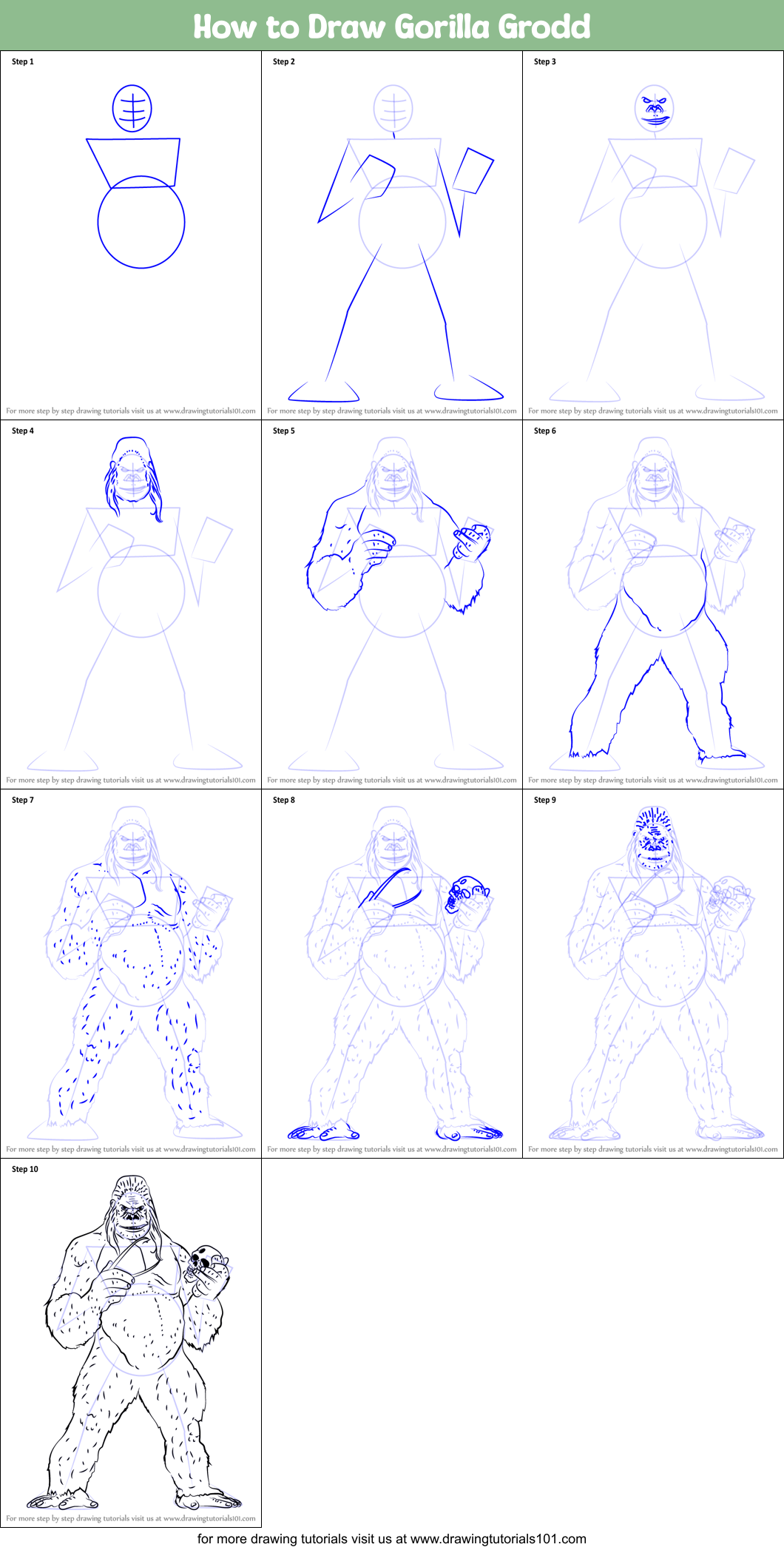 How to Draw Gorilla Grodd Printable Step by Step