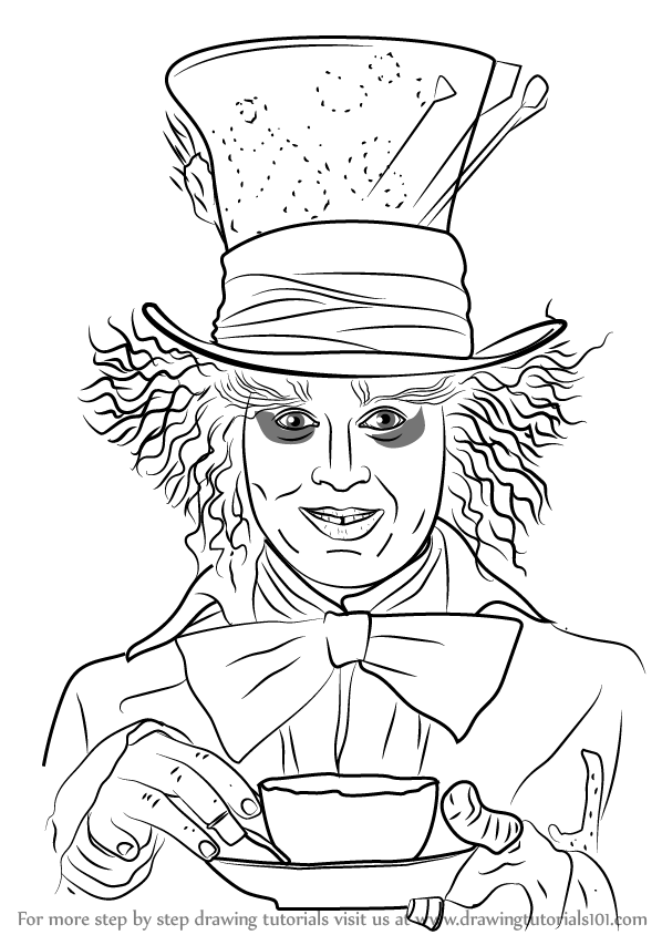 Step by Step How to Draw Mad Hatter : DrawingTutorials101.com