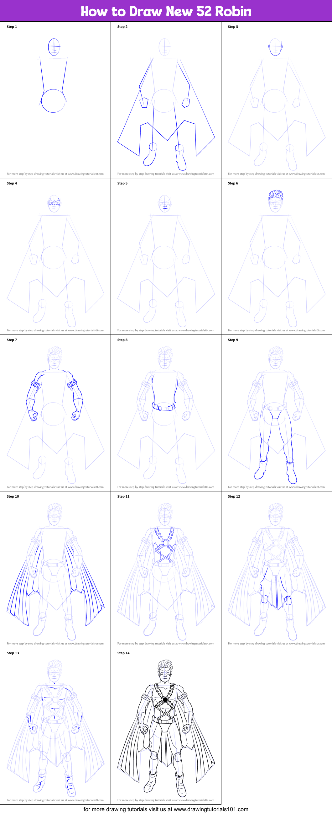 How to Draw New 52 Robin Printable Step by Step