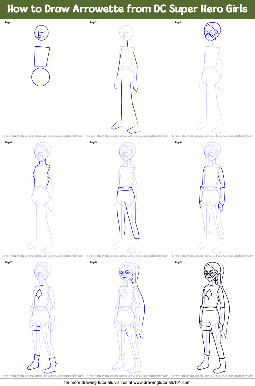 How to Draw Arrowette from DC Super Hero Girls Printable Step by Step