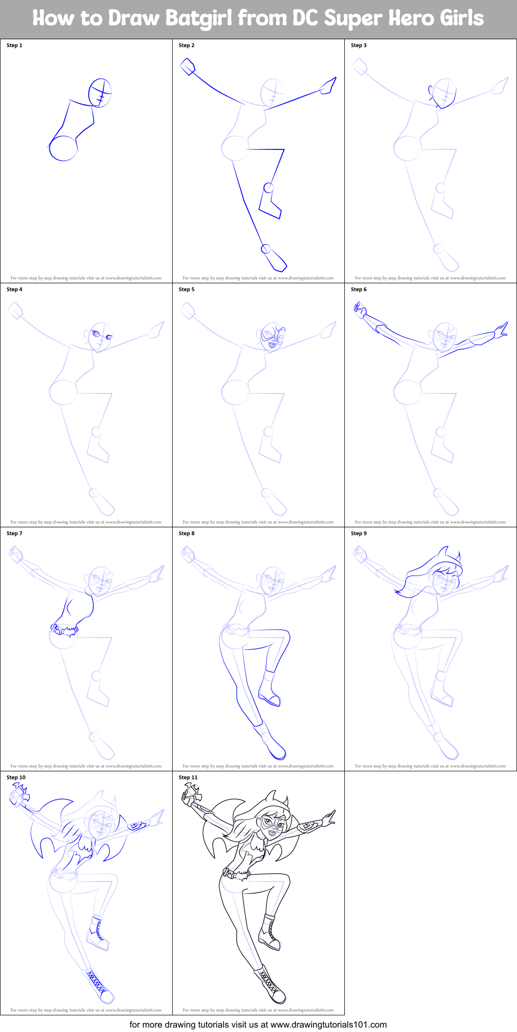 How to Draw Batgirl from DC Super Hero Girls Printable Step by Step