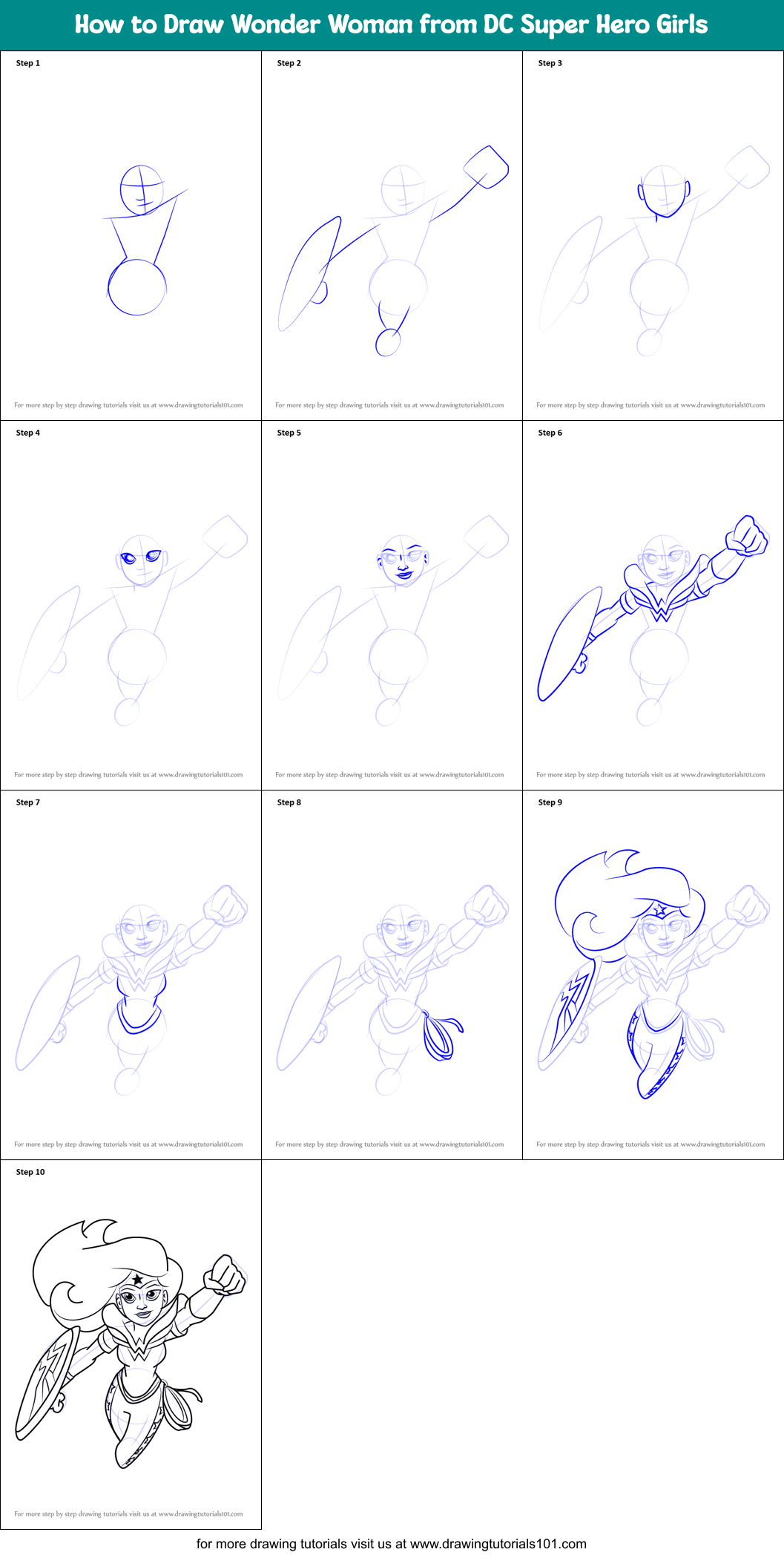 How to Draw Wonder Woman from DC Super Hero Girls Printable Step by Step
