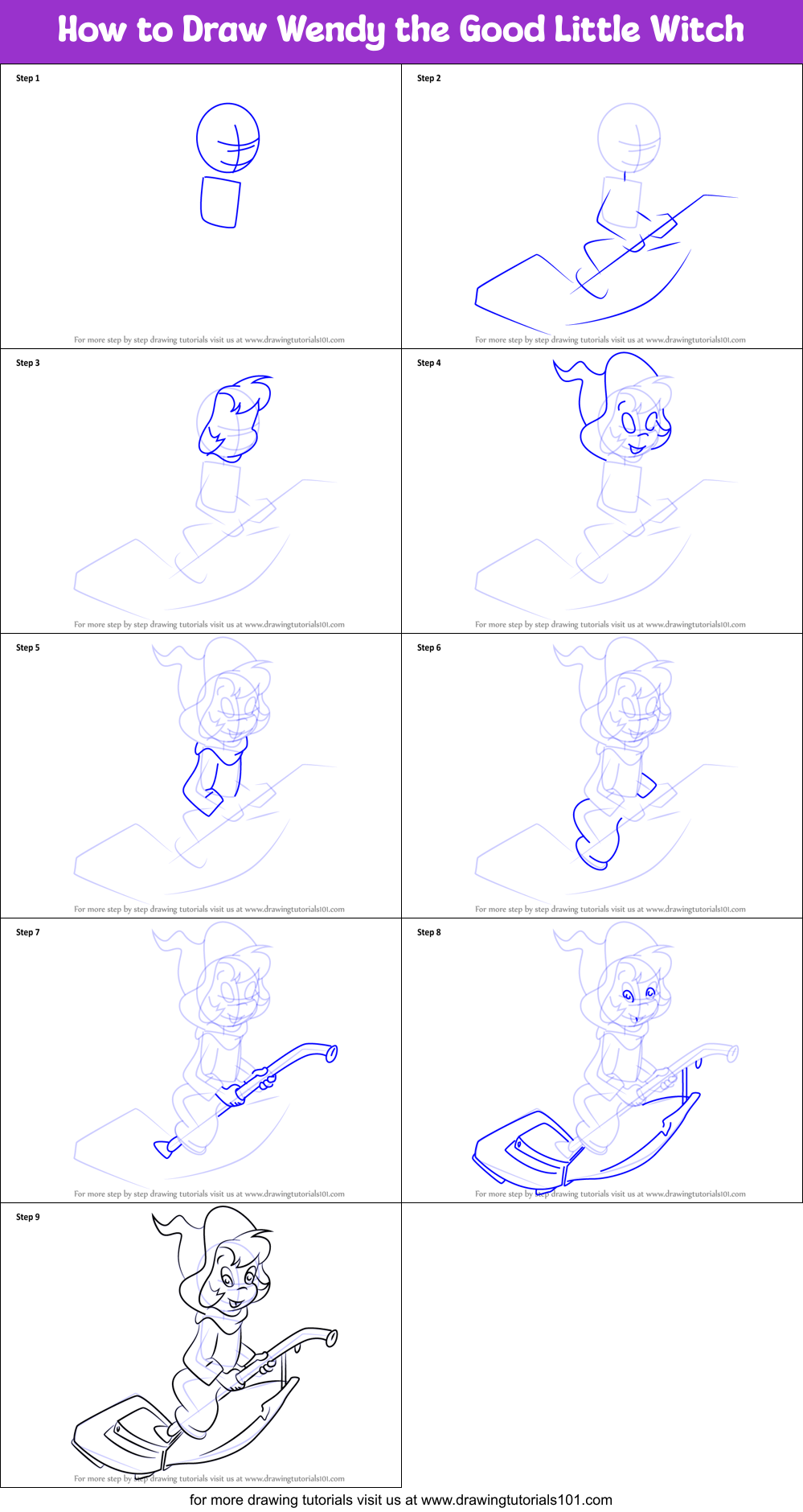 How to Draw Wendy the Good Little Witch Printable Step by Step