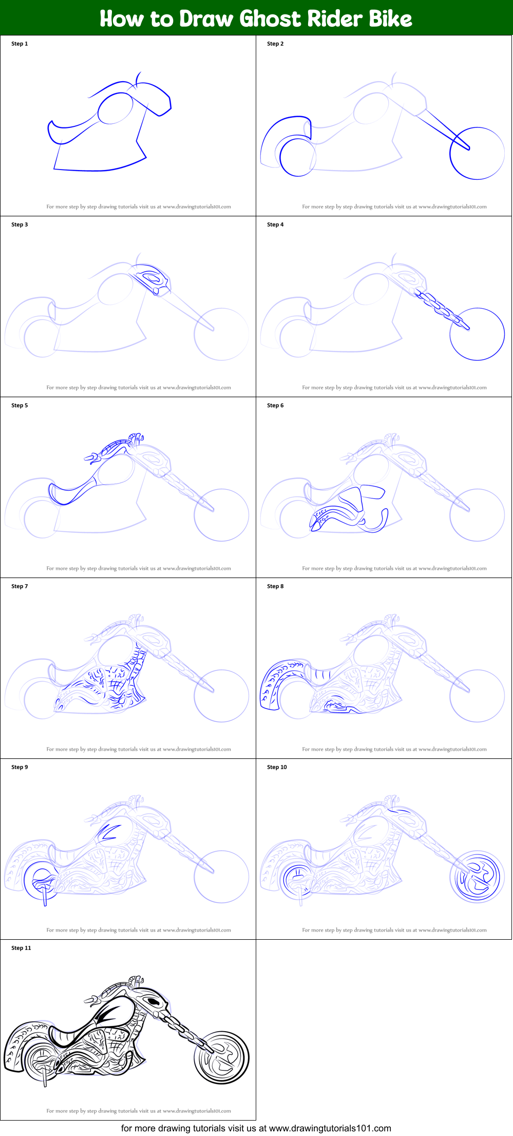 How to Draw Ghost Rider Bike Printable Step by Step