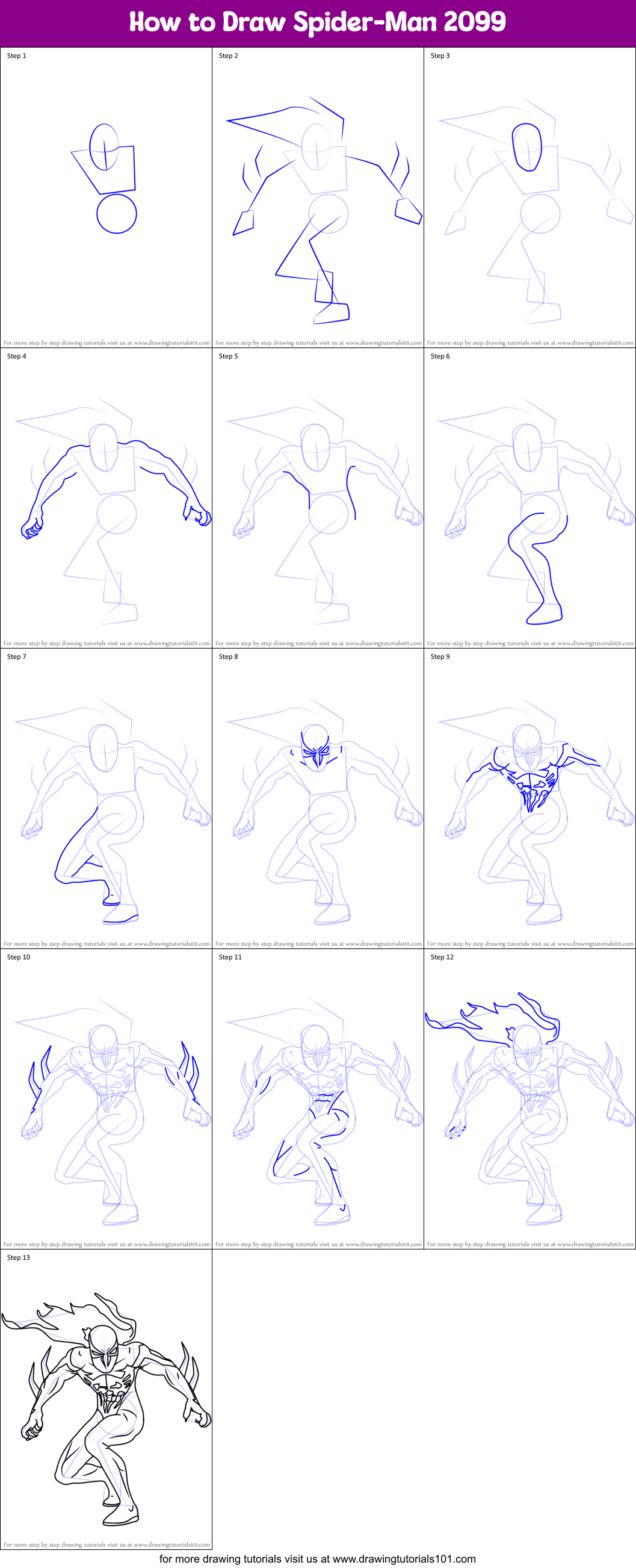 How to Draw Spider-Man 2099 Printable Step by Step