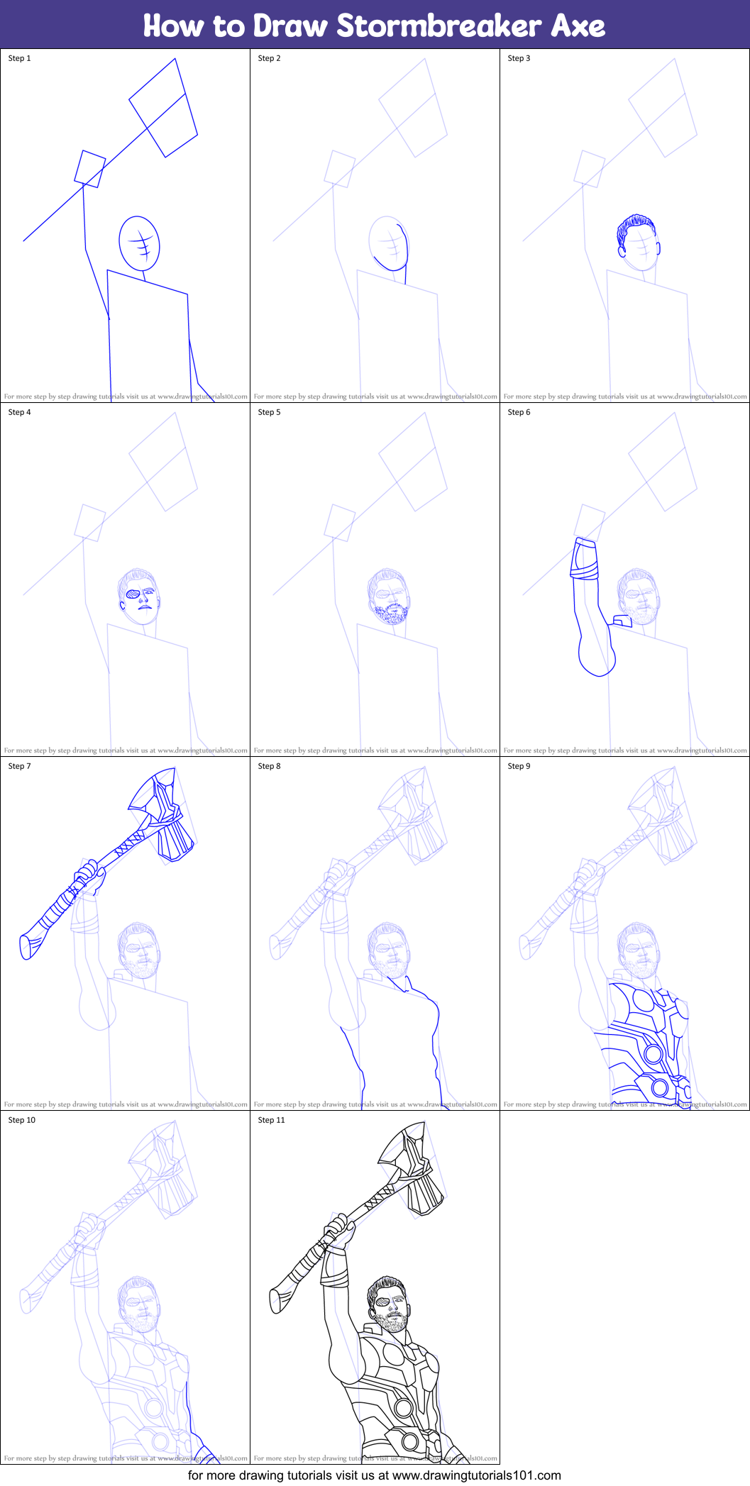 How to Draw Stormbreaker Axe Printable Step by Step