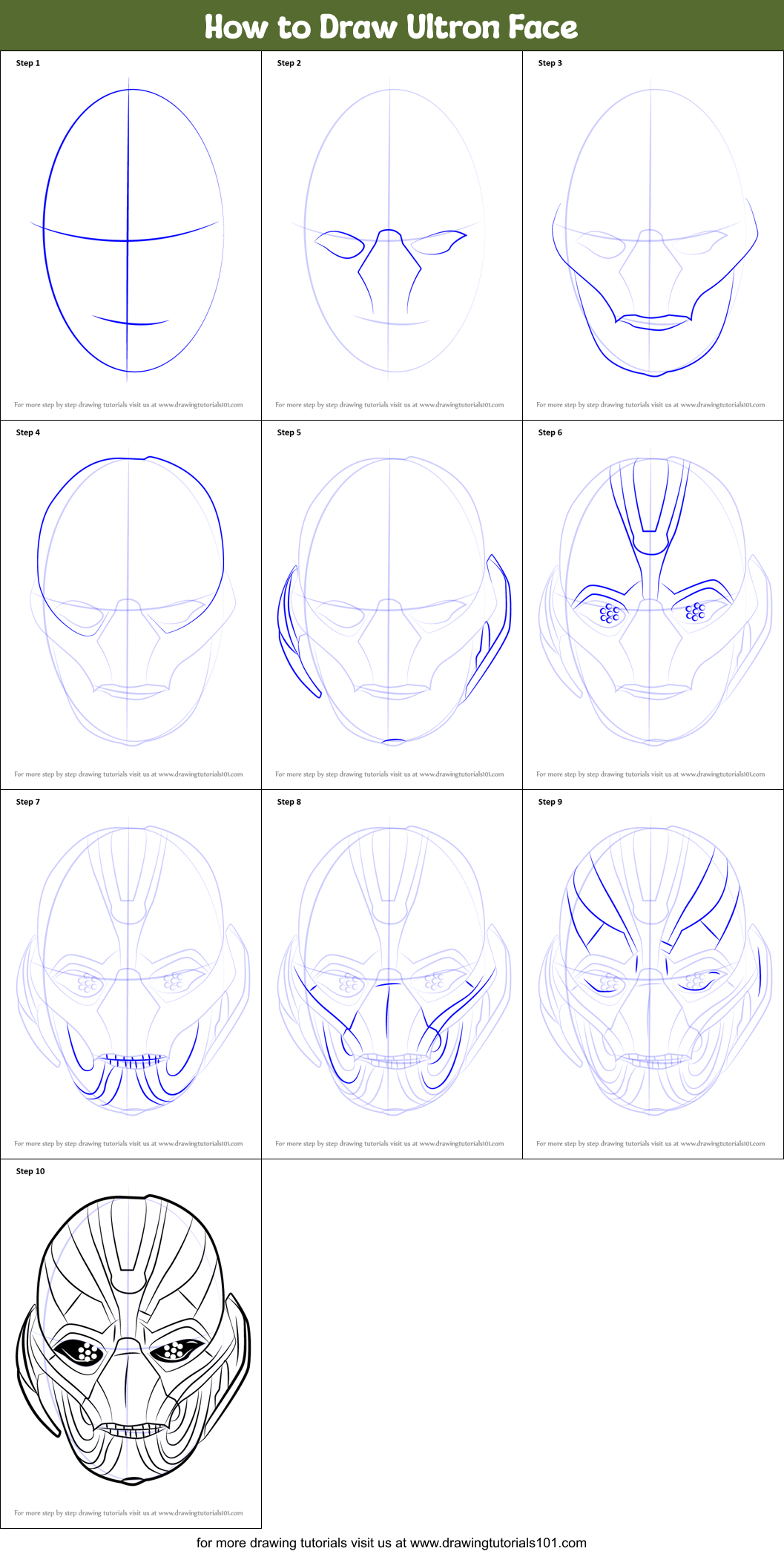 How to Draw Ultron Face Printable Step by Step
