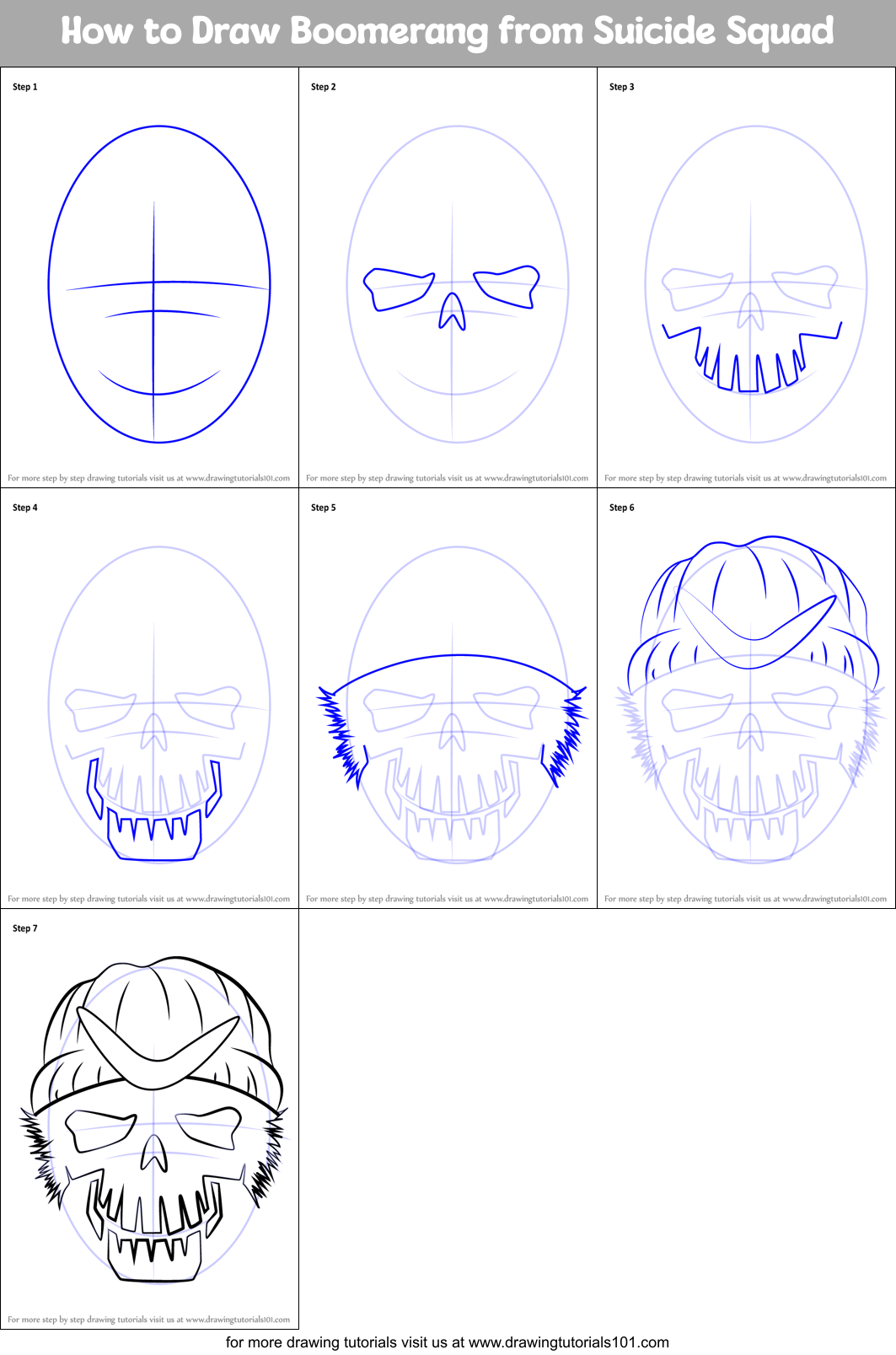 How to Draw Boomerang from Suicide Squad Printable Step by Step