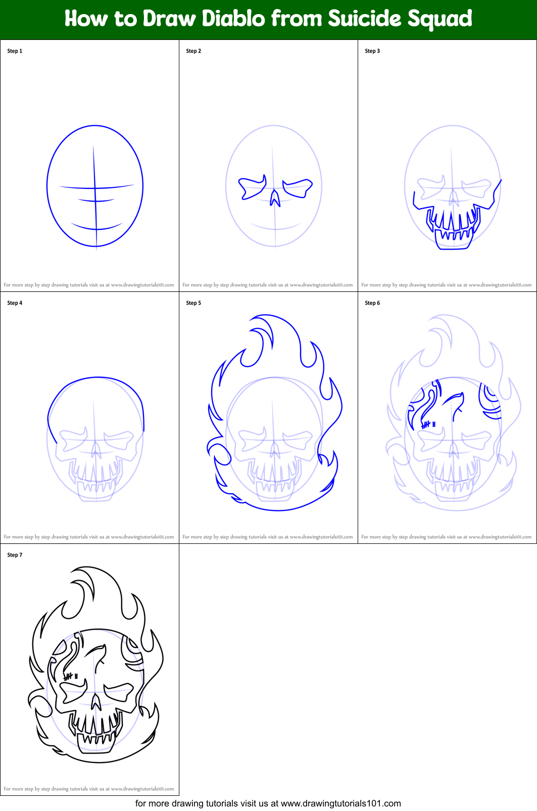 How To Draw Diablo From Suicide Squad Printable Step By Step Drawing Sheet Drawingtutorials101 Com