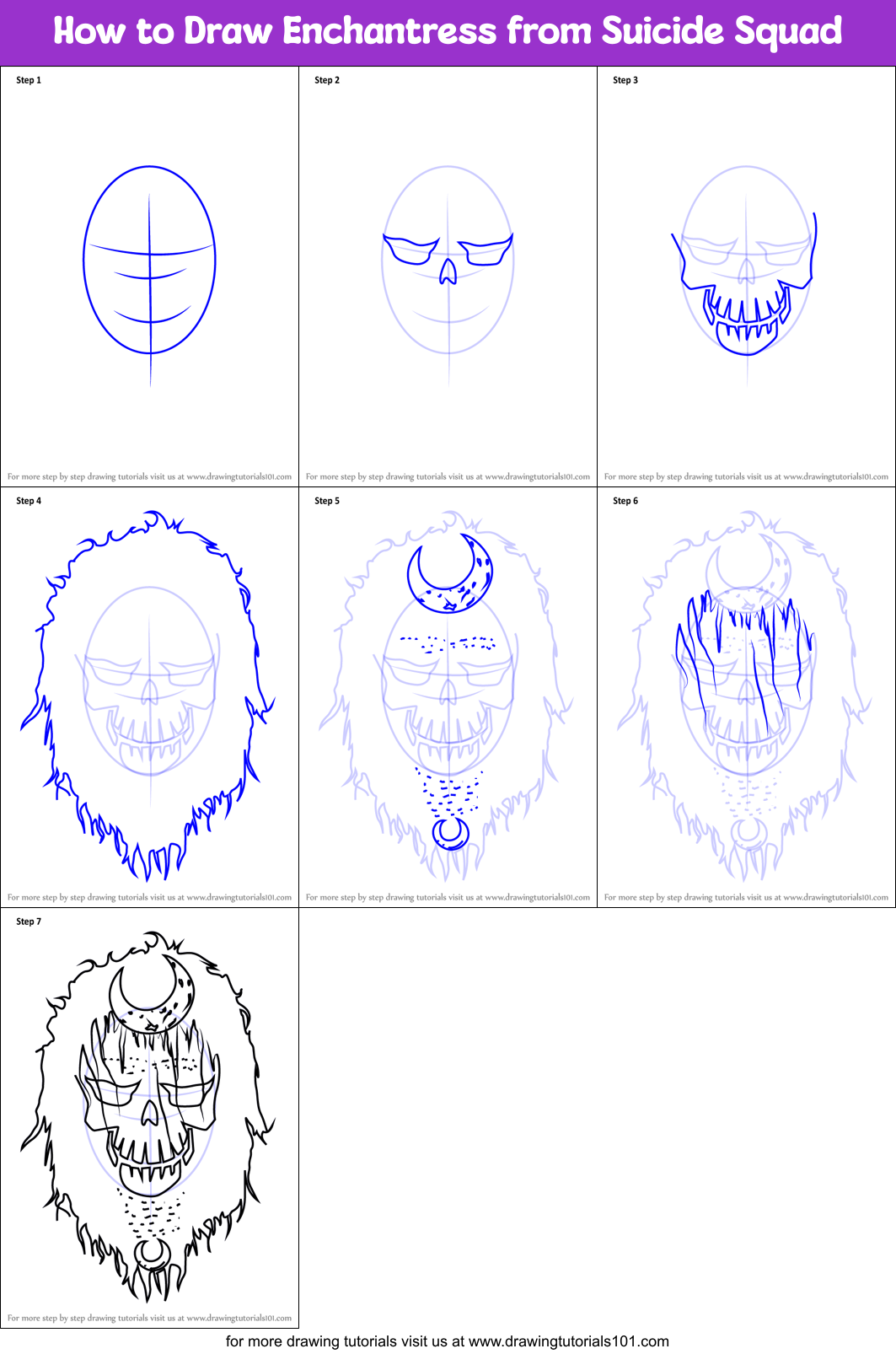 How to Draw Enchantress from Suicide Squad Printable Step by Step