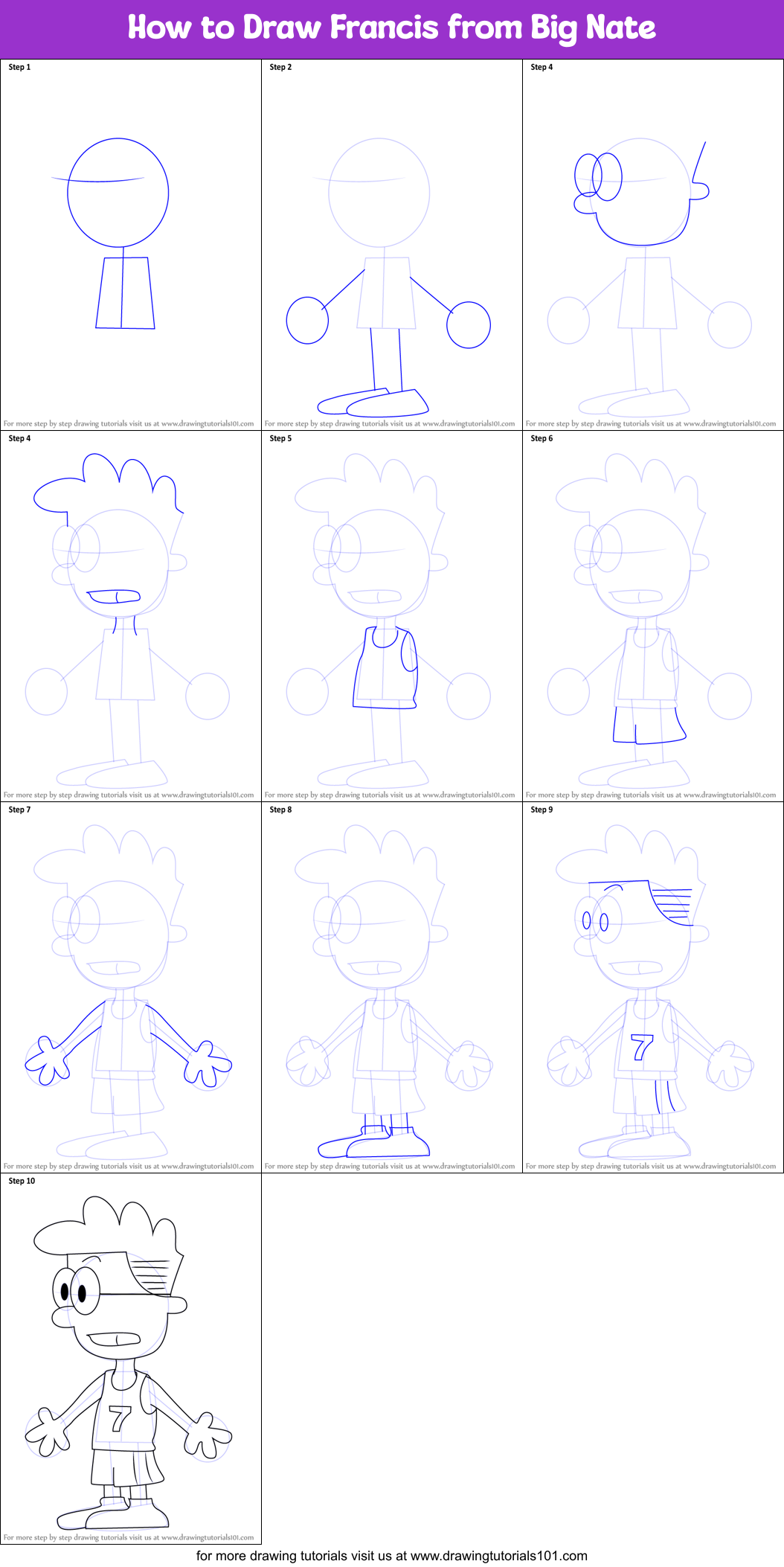 How to Draw Francis from Big Nate Printable Step by Step