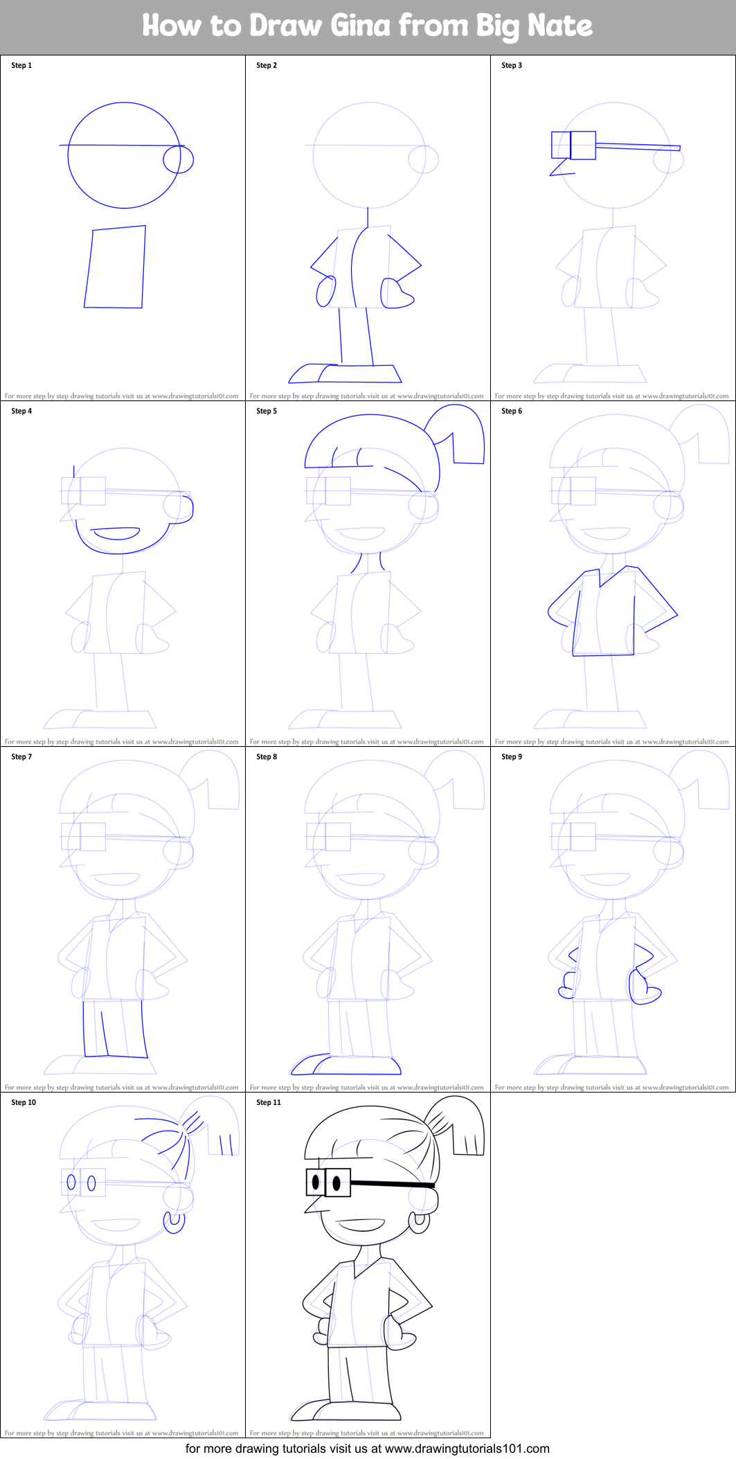How to Draw Gina from Big Nate Printable Step by Step