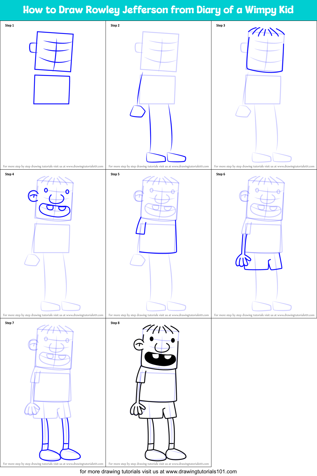 How to Draw Rowley Jefferson from Diary of a Wimpy Kid Printable Step by Step