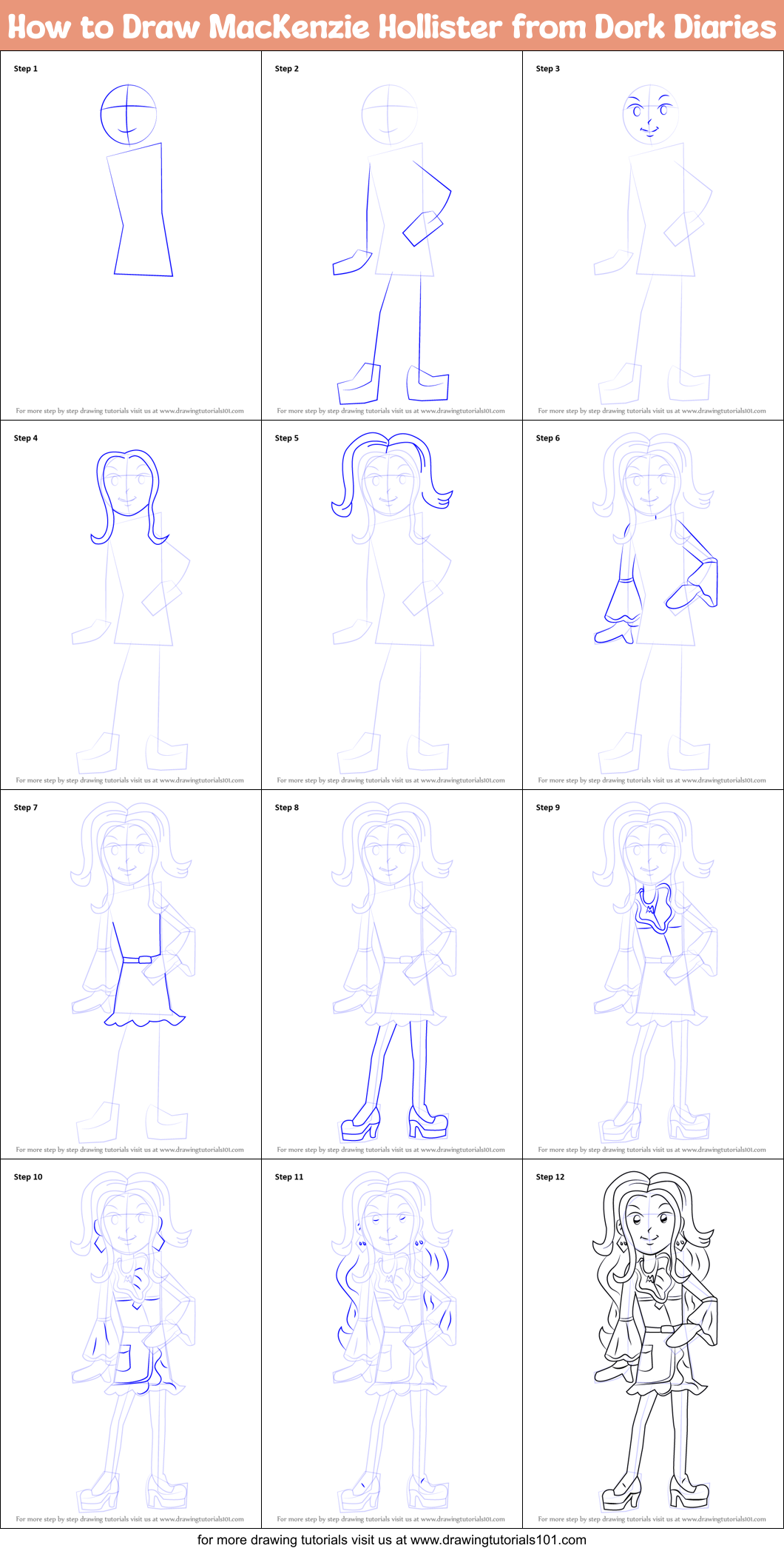 How to Draw MacKenzie Hollister from Dork Diaries Printable Step by Step