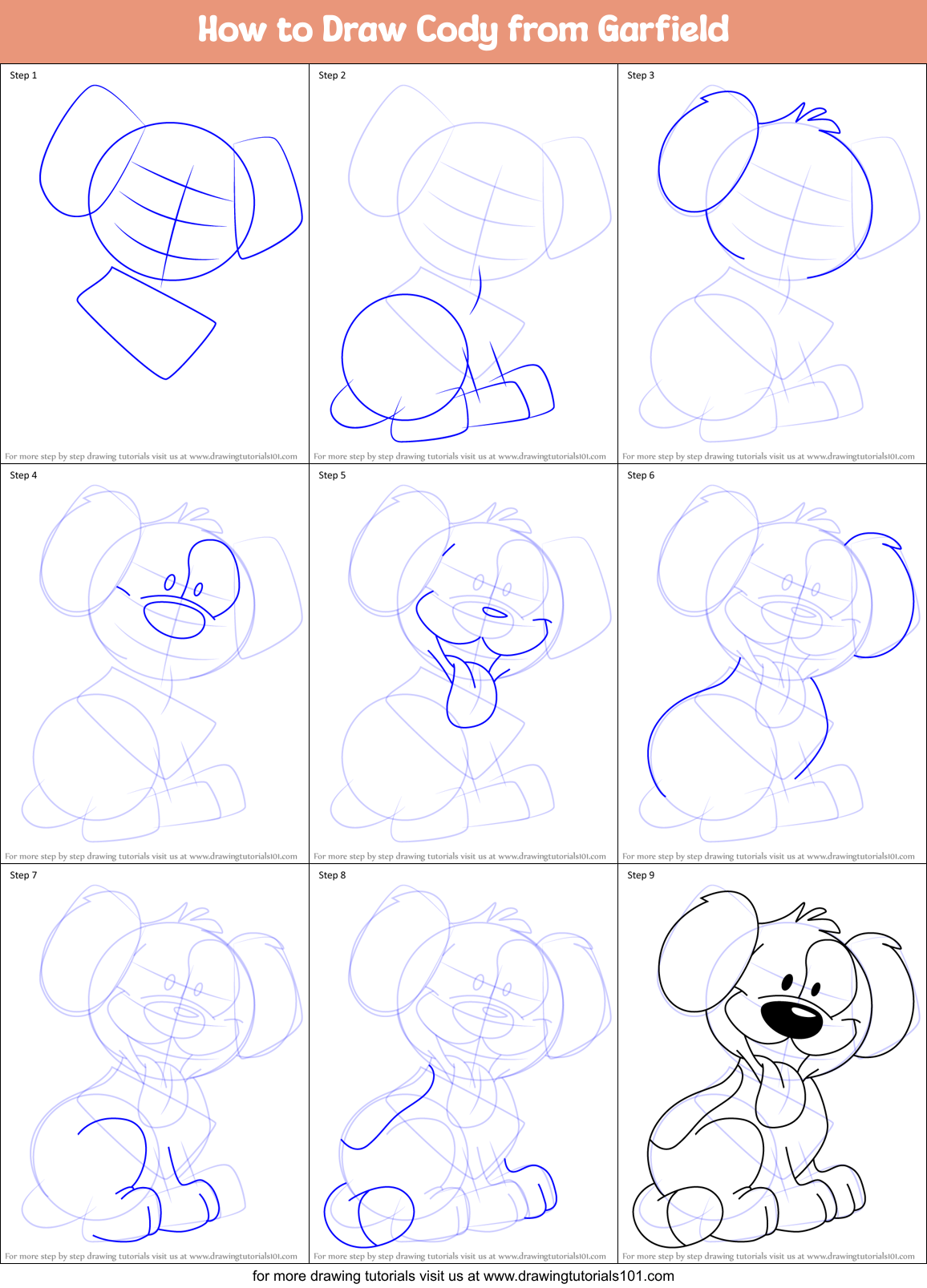 How to Draw Cody from Garfield Printable Step by Step