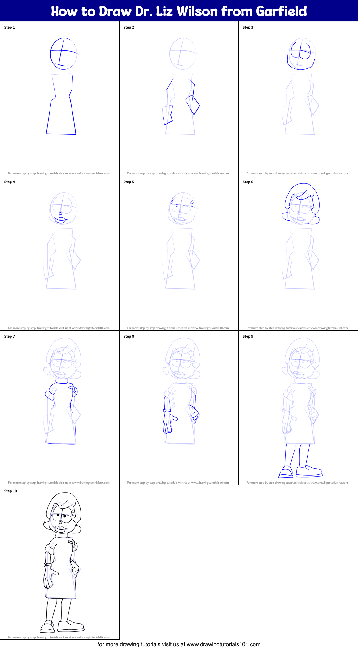 How to Draw Dr. Liz Wilson from Garfield Printable Step by Step