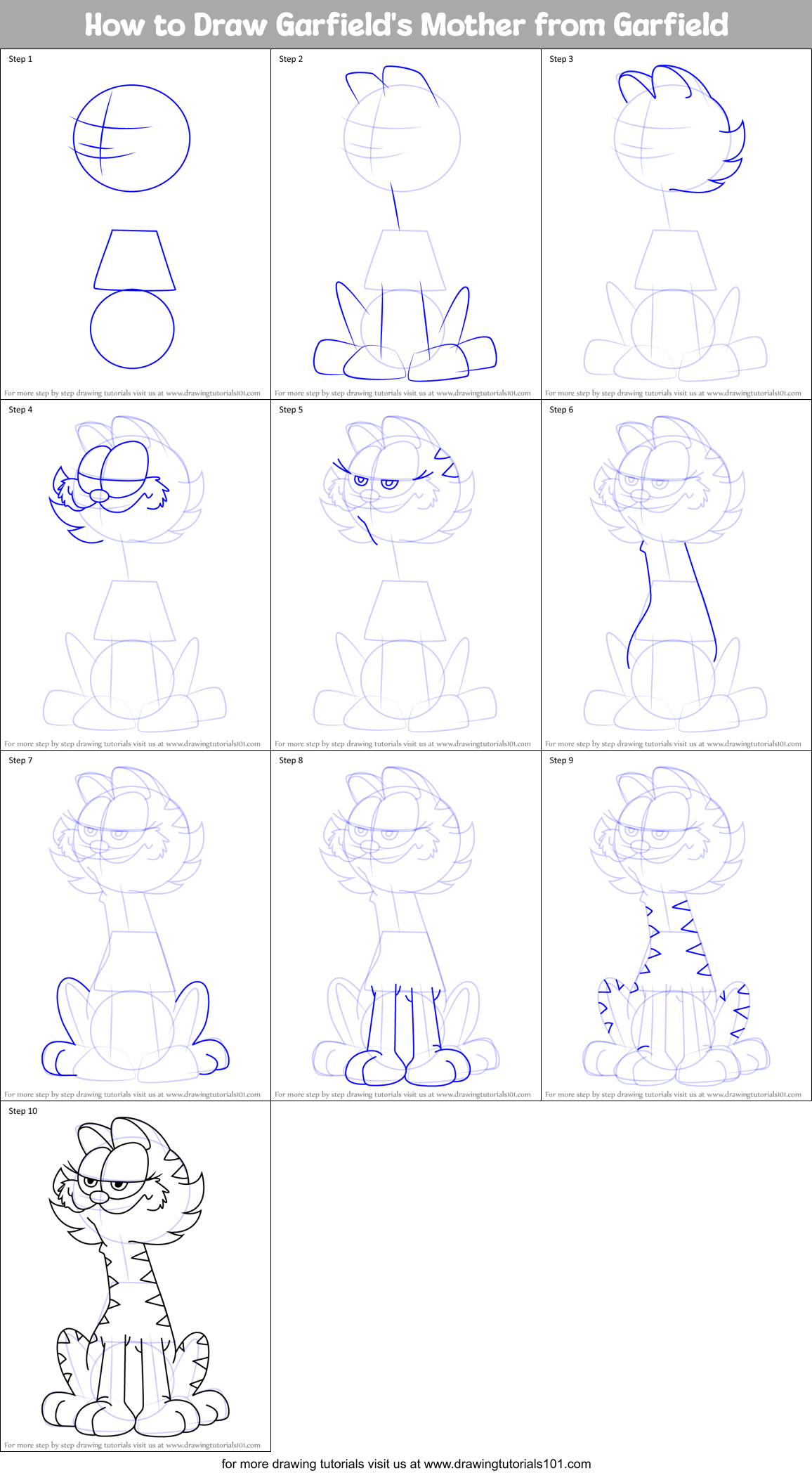 How to Draw Garfield's Mother from Garfield Printable Step by Step