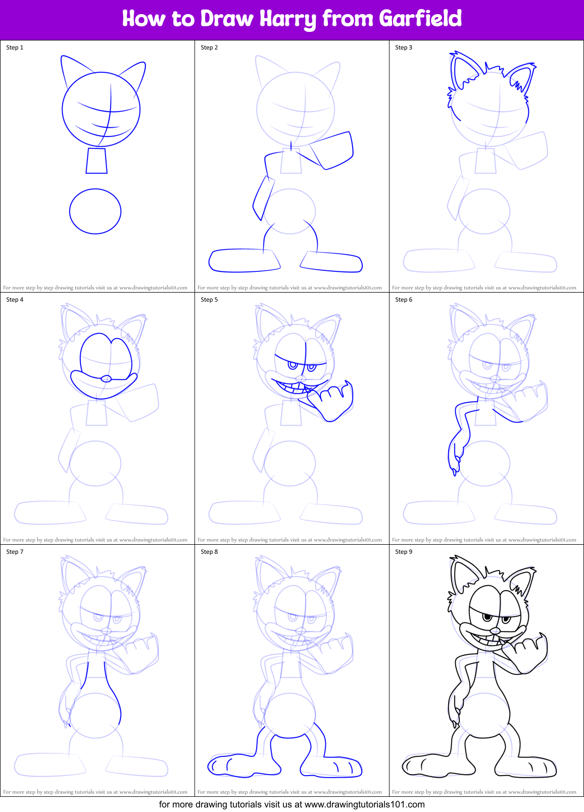 How to Draw Harry from Garfield Printable Step by Step