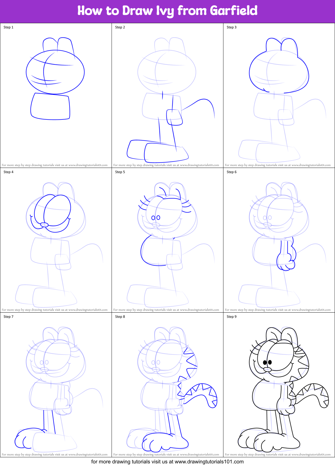 How to Draw Ivy from Garfield Printable Step by Step