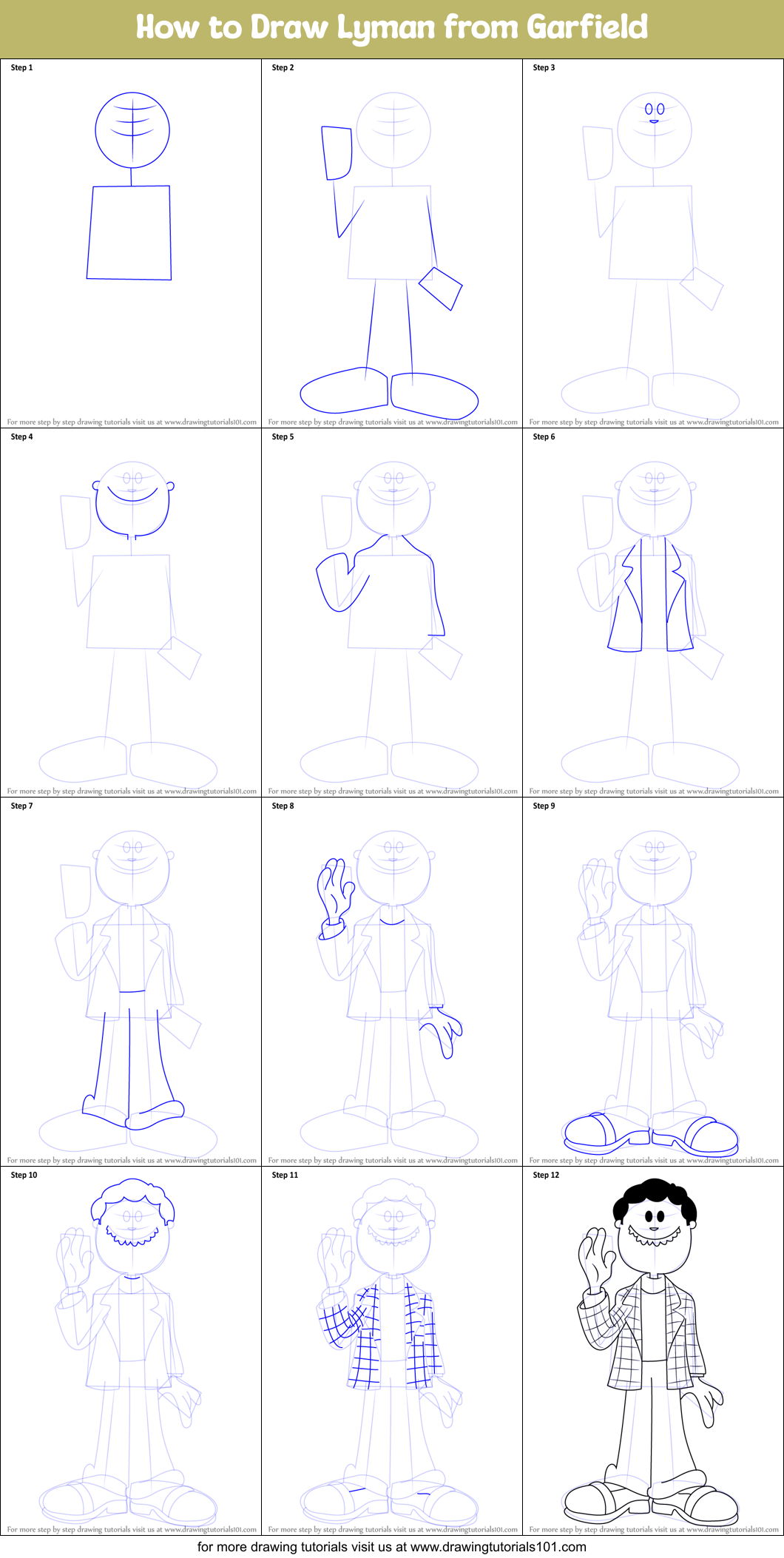 How to Draw Lyman from Garfield Printable Step by Step