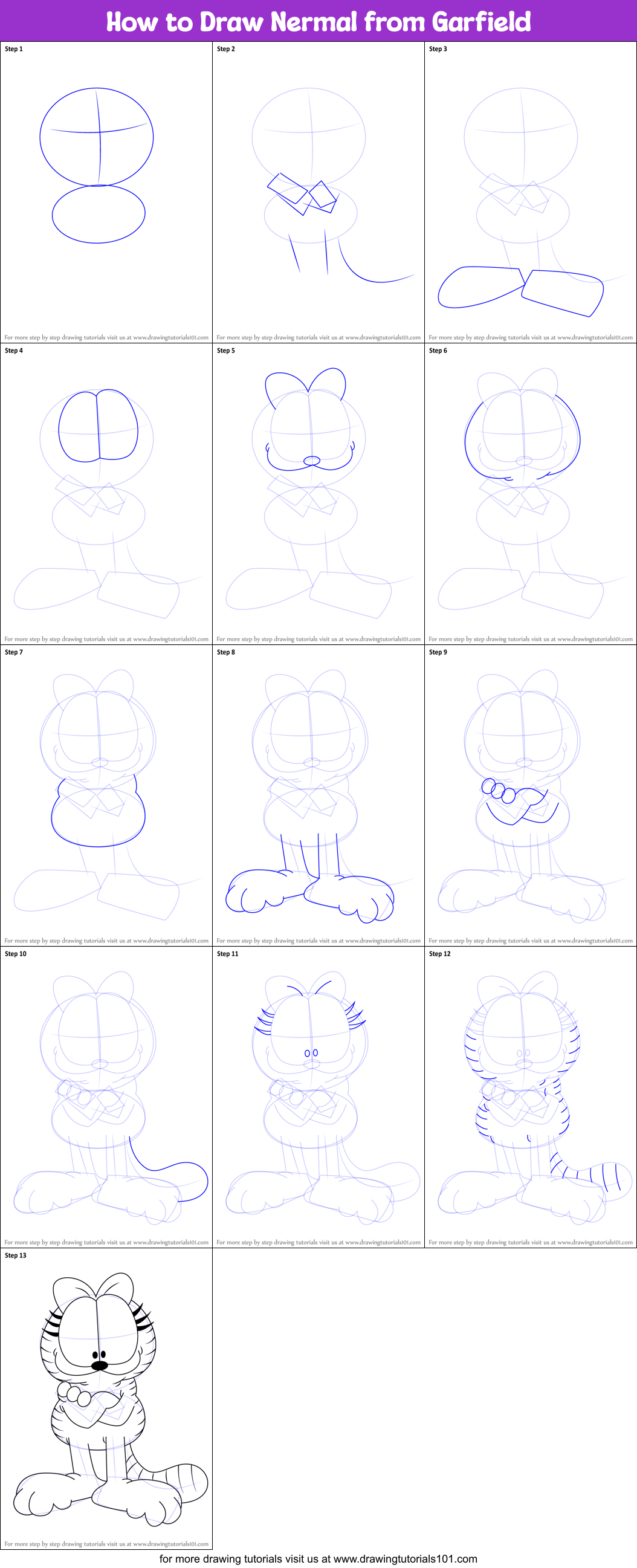 How to Draw Nermal from Garfield Printable Step by Step
