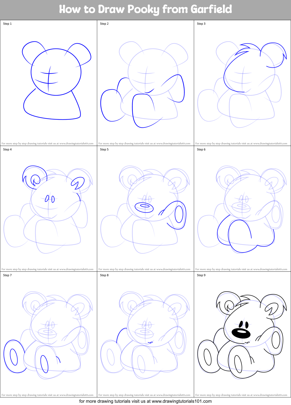 How to Draw Pooky from Garfield Printable Step by Step