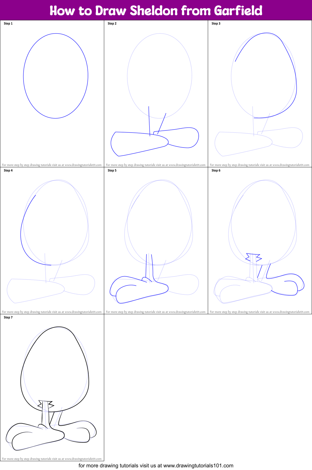 How to Draw Sheldon from Garfield Printable Step by Step