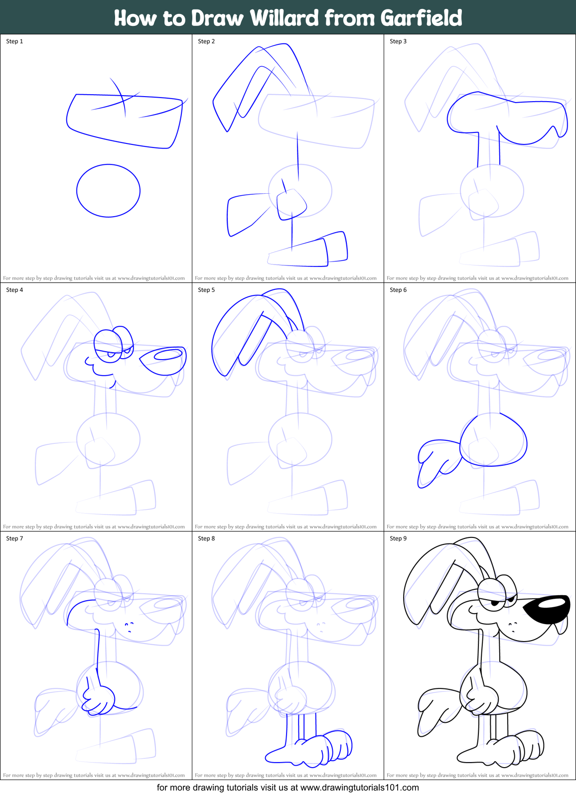 How to Draw Willard from Garfield Printable Step by Step