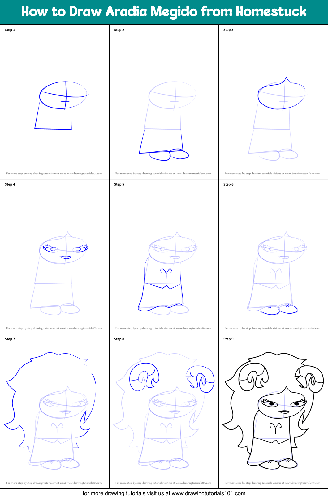 How to Draw Aradia Megido from Homestuck Printable Step by Step
