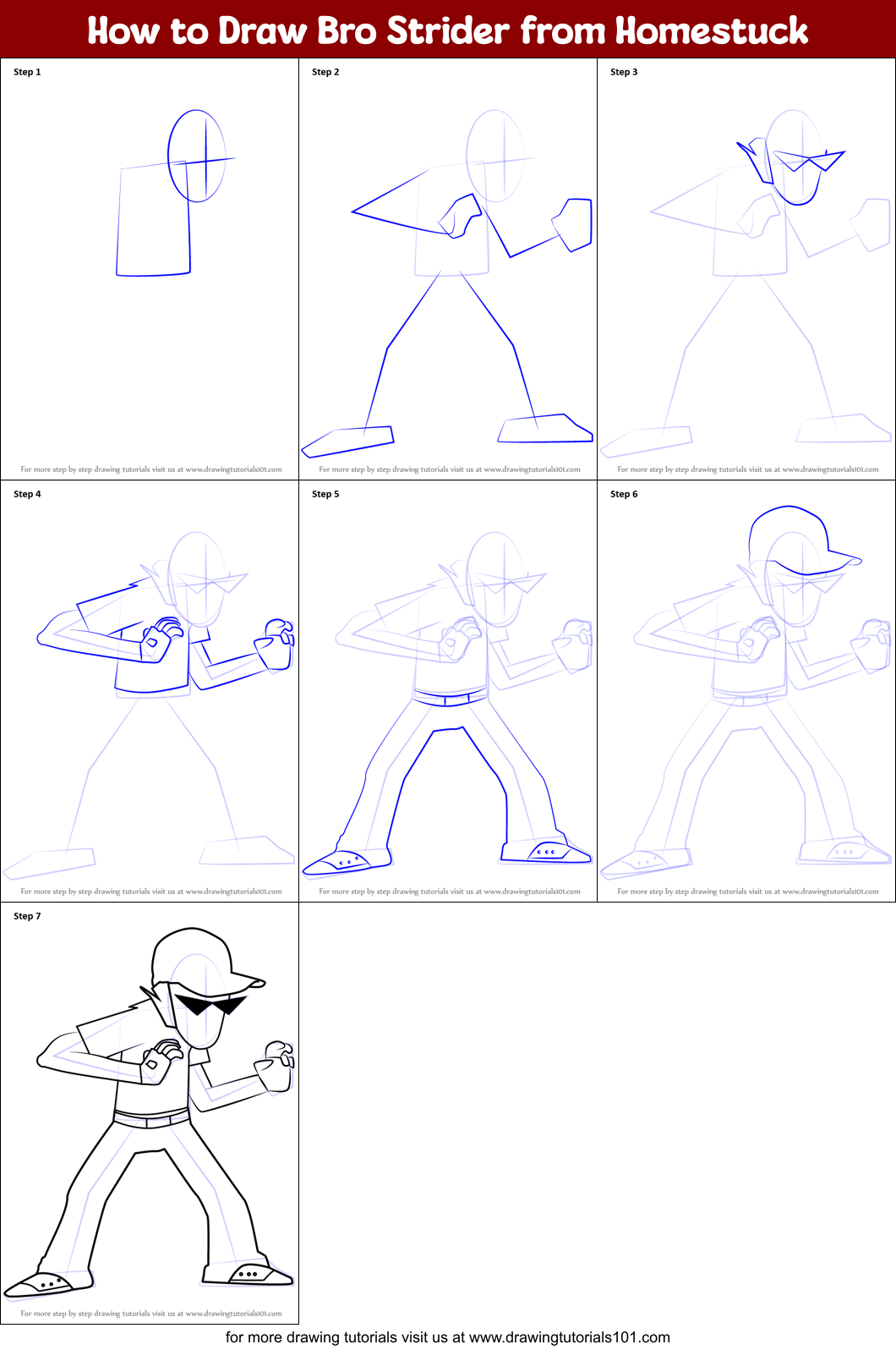 How to Draw Bro Strider from Homestuck Printable Step by Step