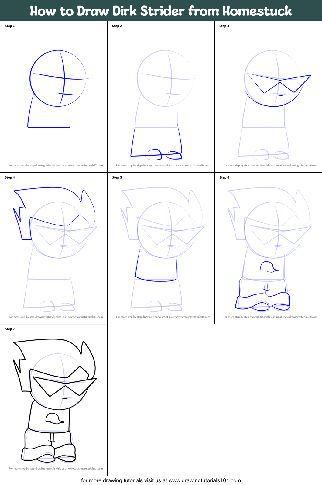 How to Draw Dirk Strider from Homestuck Printable Step by Step