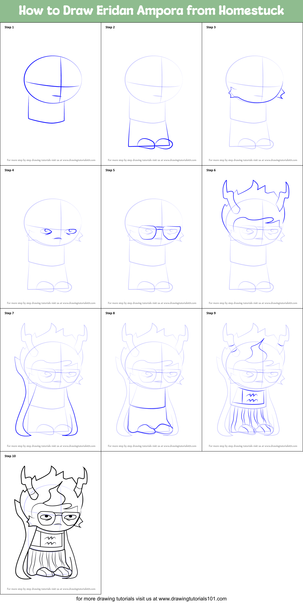 How to Draw Eridan Ampora from Homestuck Printable Step by Step