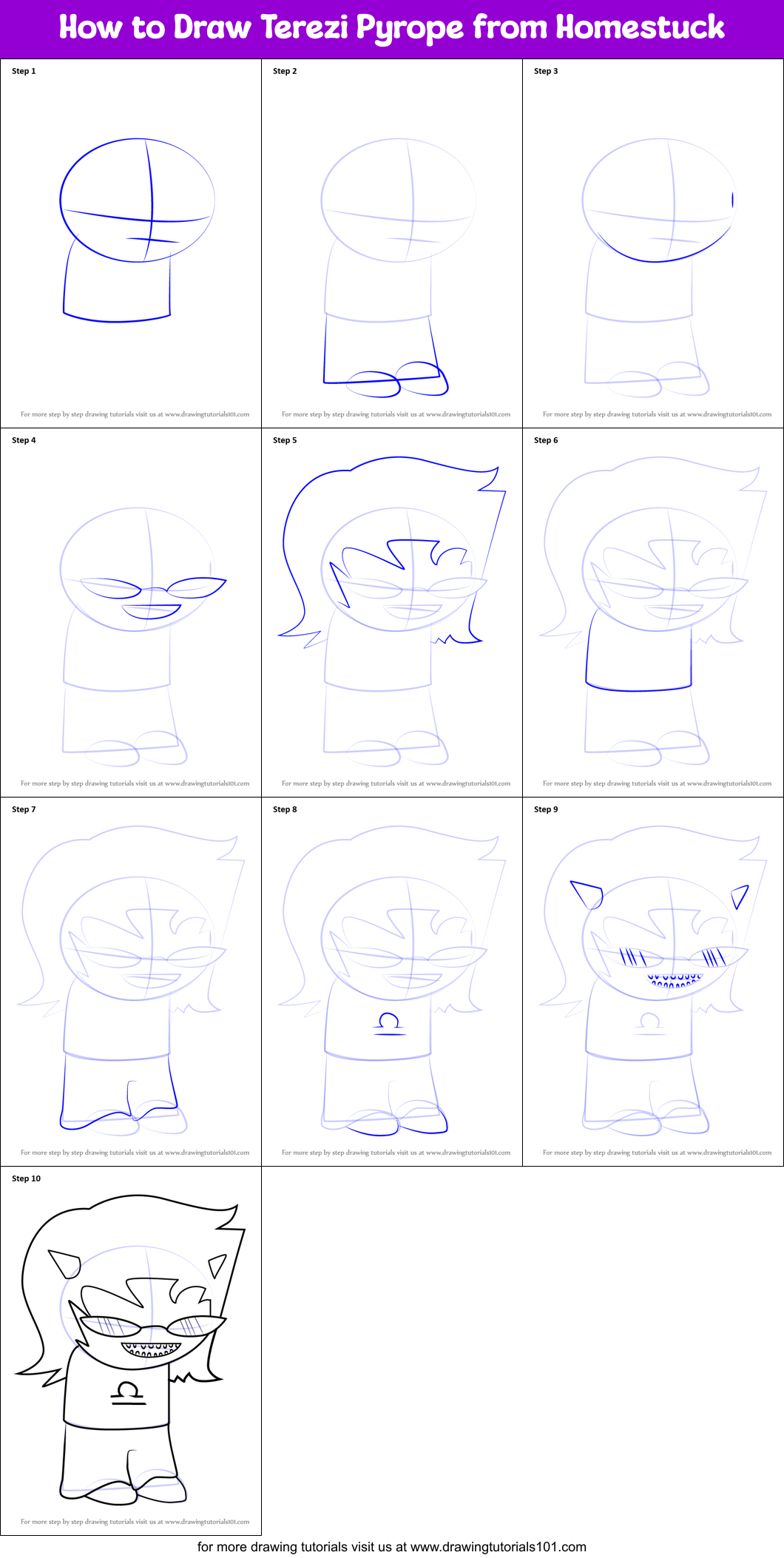 How to Draw Terezi Pyrope from Homestuck Printable Step by Step