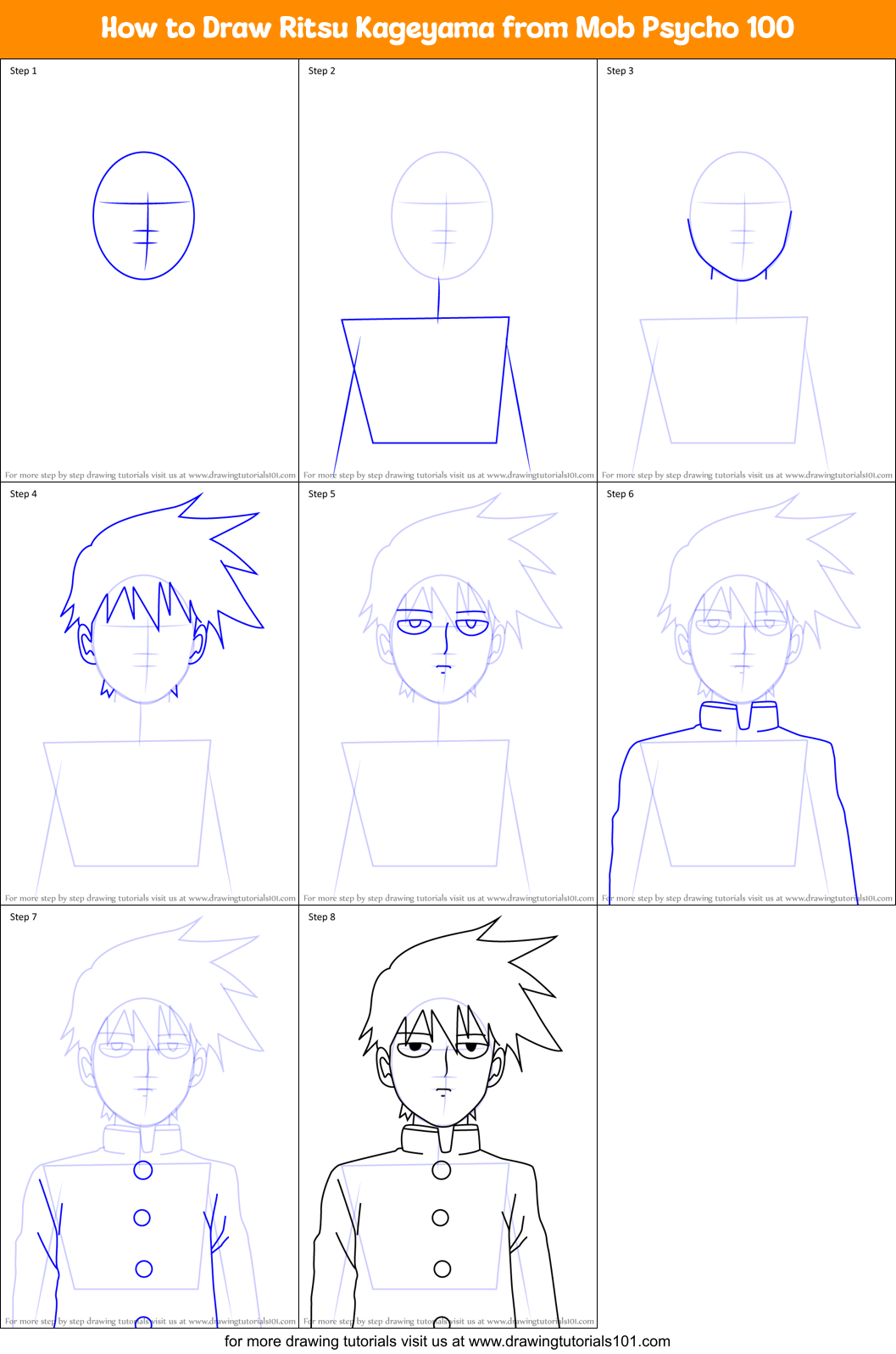 How to Draw Ritsu Kageyama from Mob Psycho 100 Printable Step by Step
