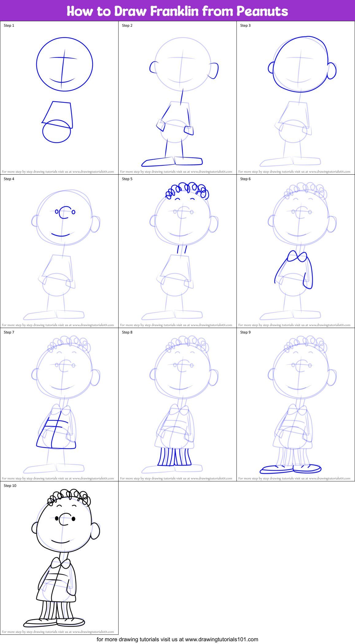 How to Draw Franklin from Peanuts Printable Step by Step