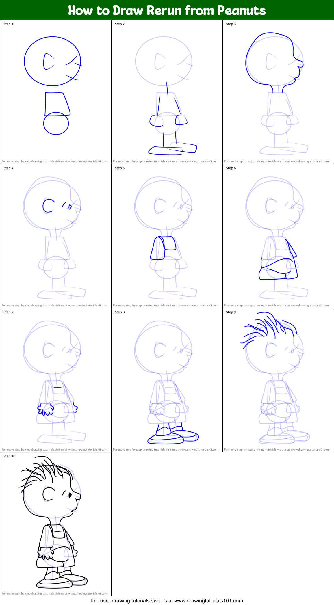 How to Draw Rerun from Peanuts Printable Step by Step