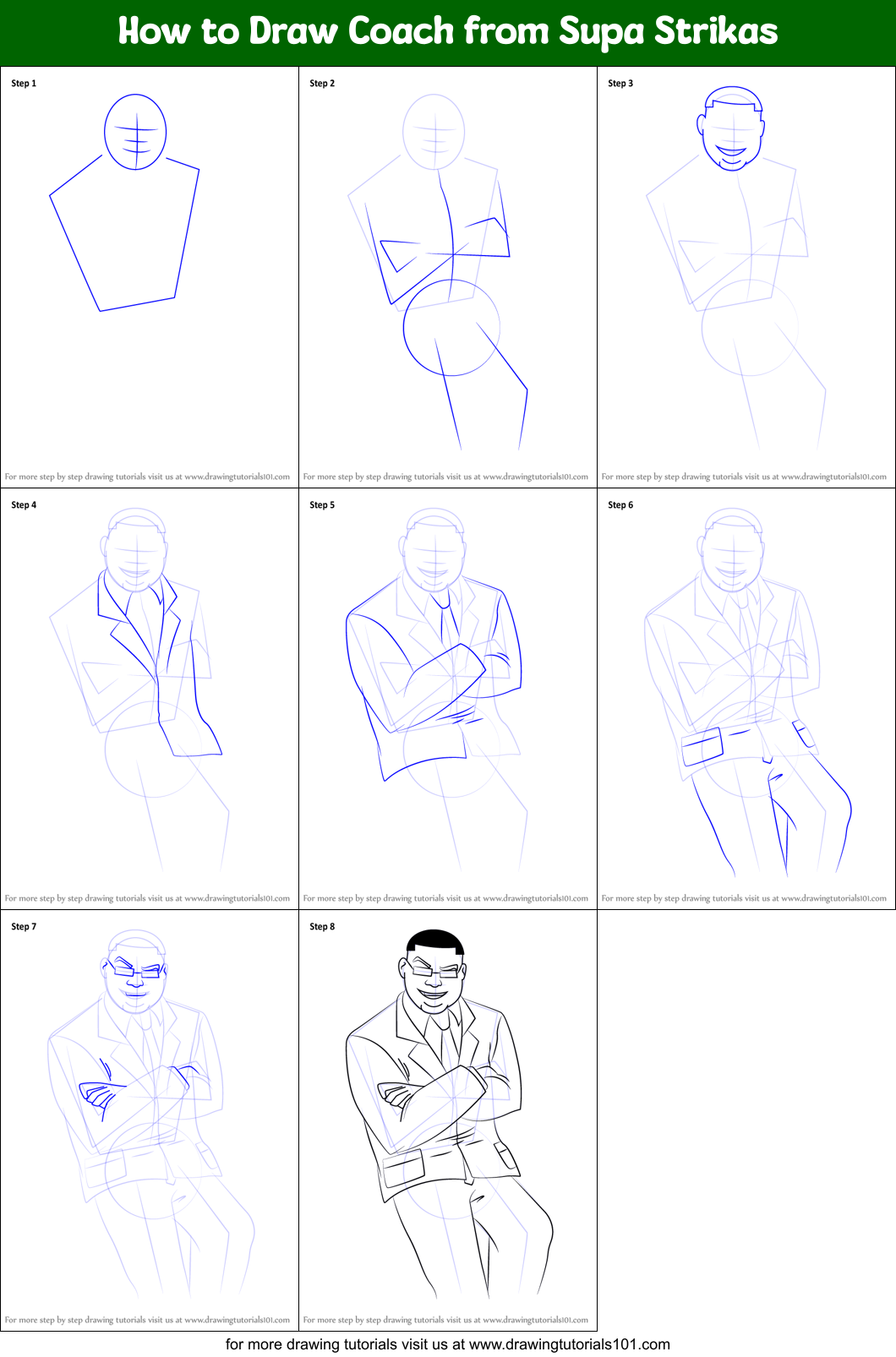 How to Draw Coach from Supa Strikas Printable Step by Step