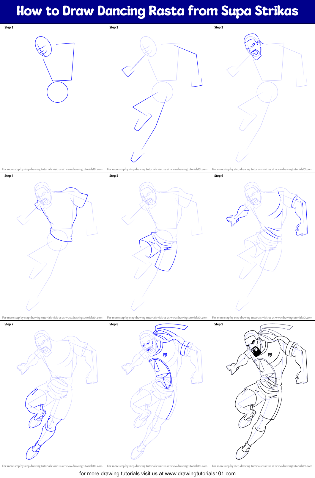 How to Draw Dancing Rasta from Supa Strikas Printable Step by Step
