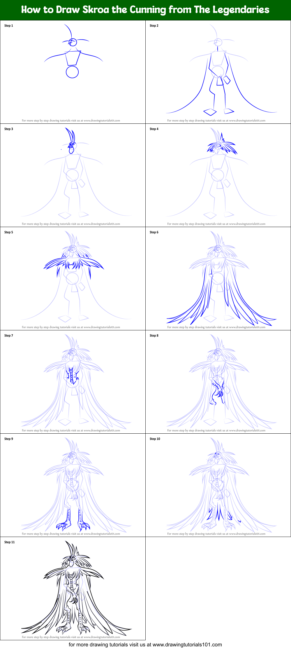 How to Draw Skroa the Cunning from The Legendaries Printable Step by Step