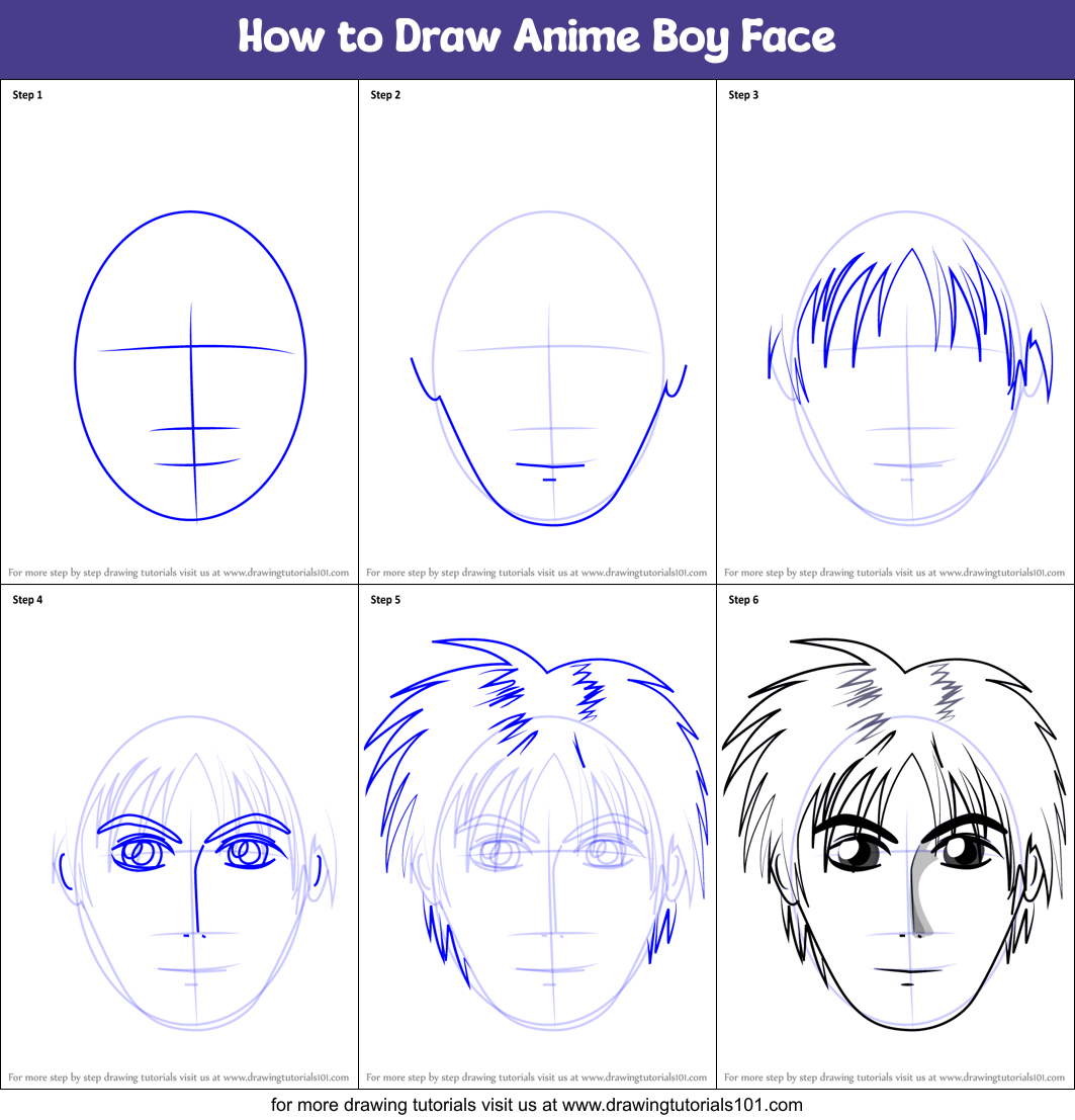 How To Draw Anime Boy Face Printable Step By Step Drawing Sheet