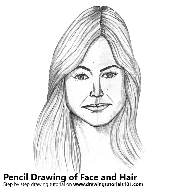 Female Face With Hair Pencil Drawing How To Sketch Female