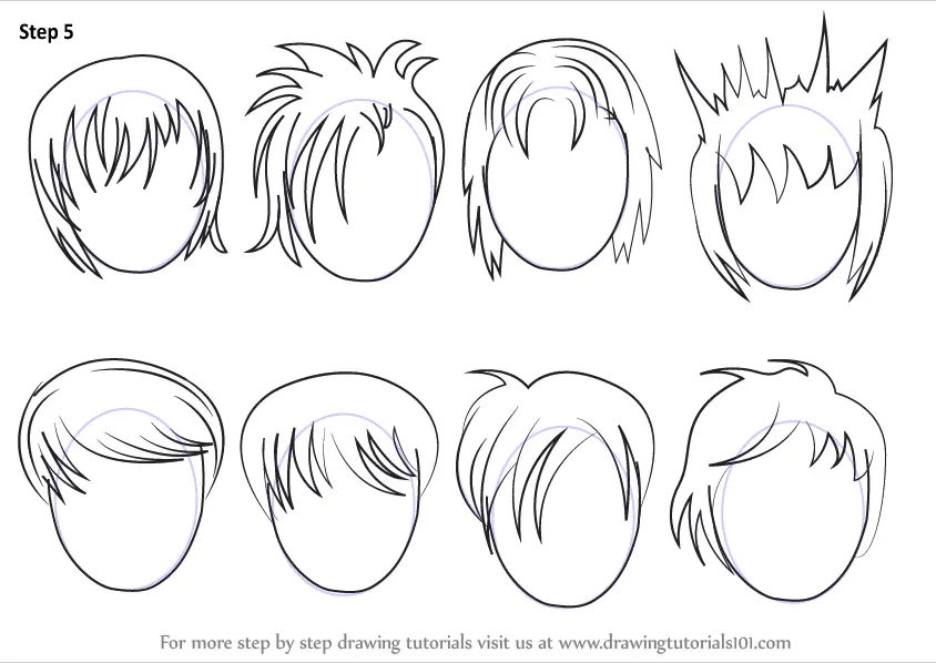 Learn How to Draw Anime Hair - Male (Hair) Step by Step : Drawing Tutorials