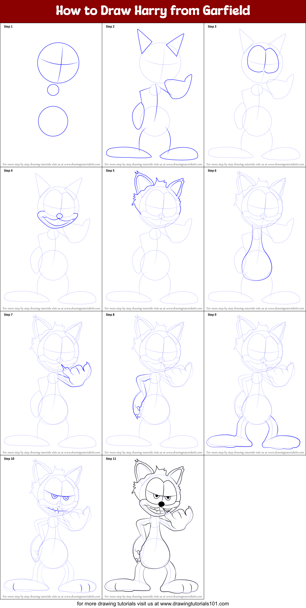 How to Draw Harry from Garfield Printable Step by Step