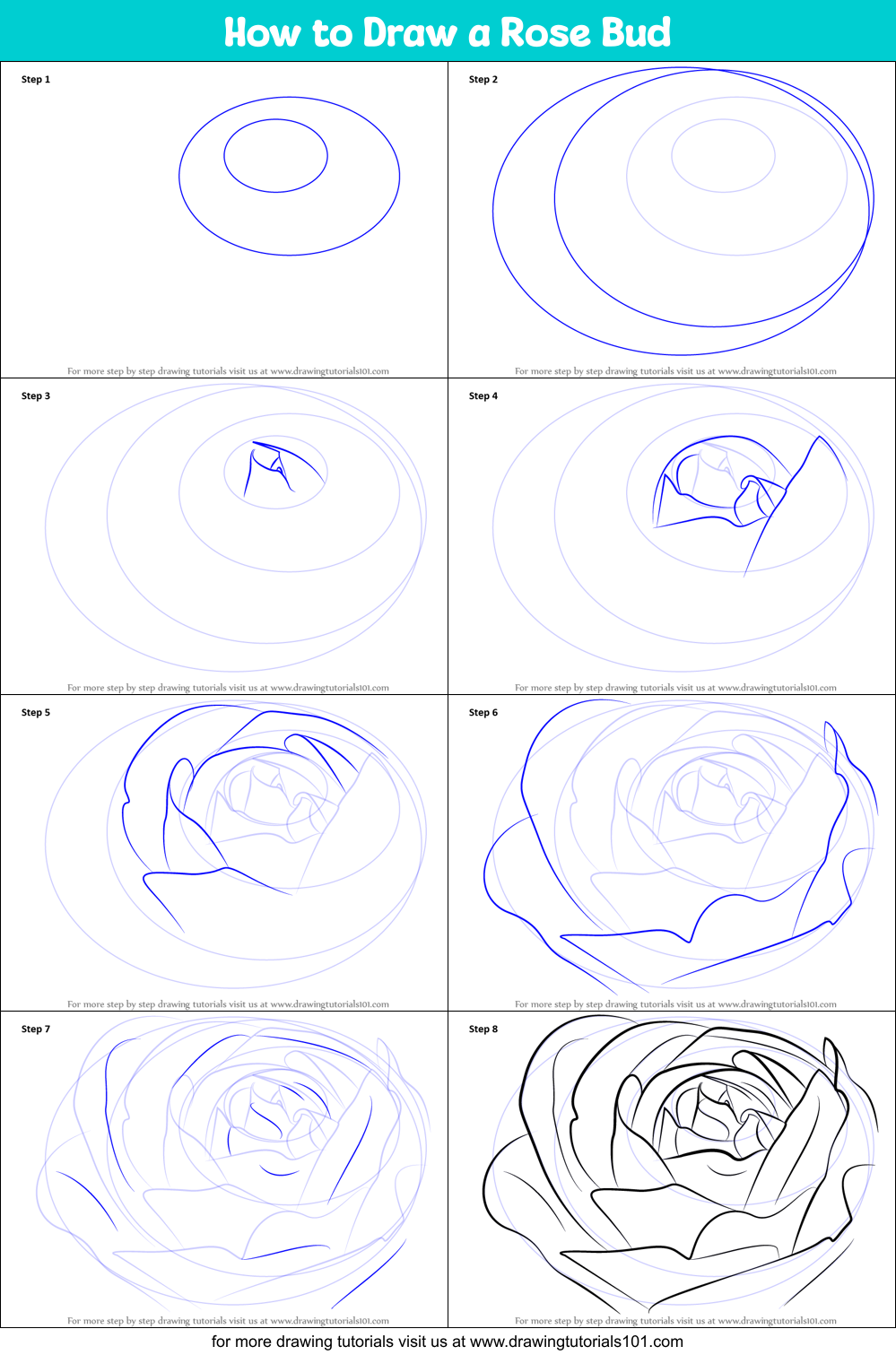 How to Draw a Rose Bud printable step by step drawing sheet