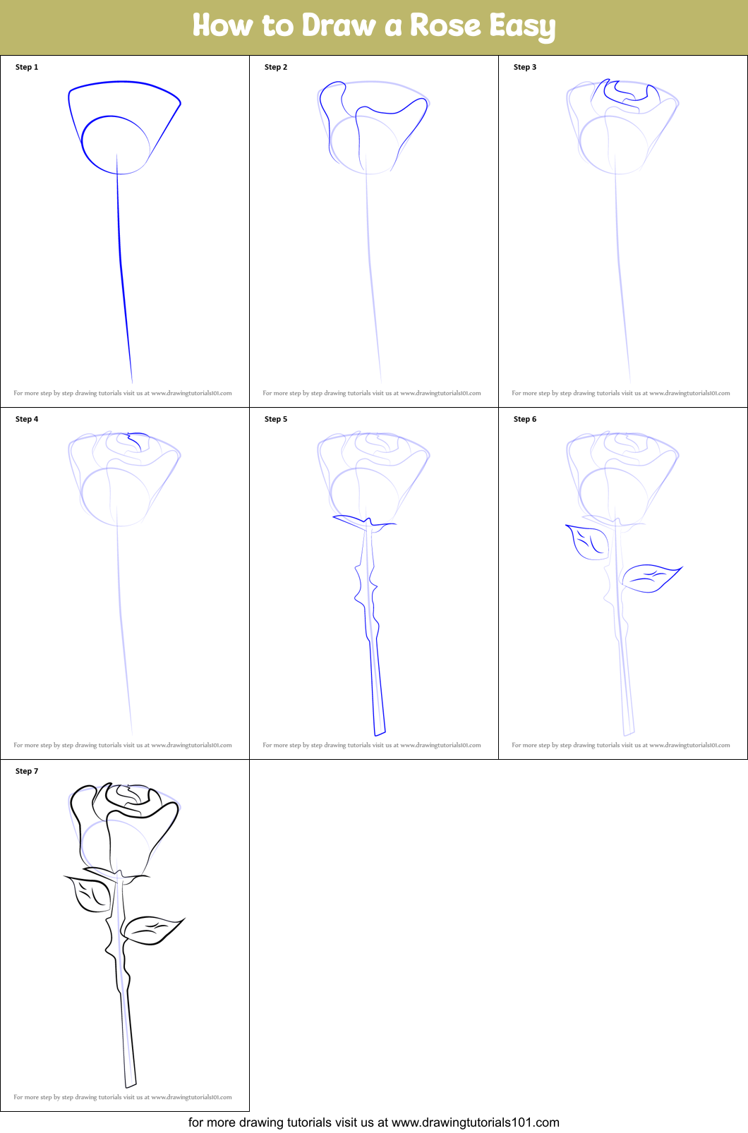 How To Draw A Rose Easy Printable Step By Step Drawing Sheet