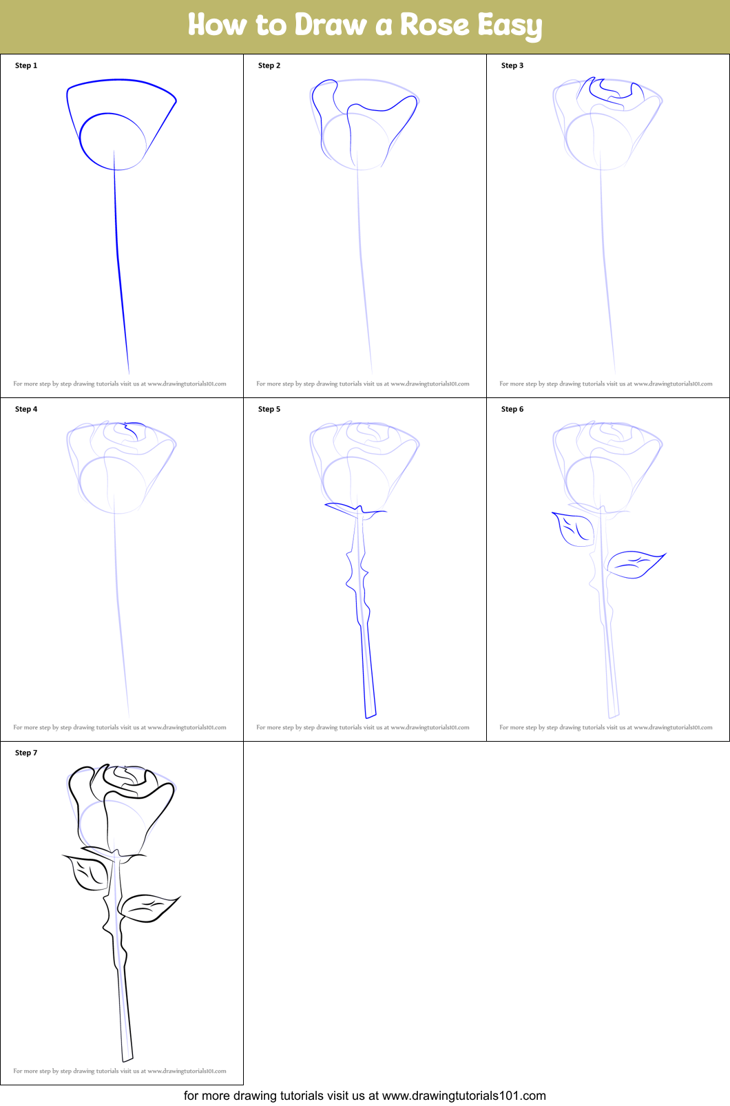 How to Draw a Rose Easy Printable Step by Step