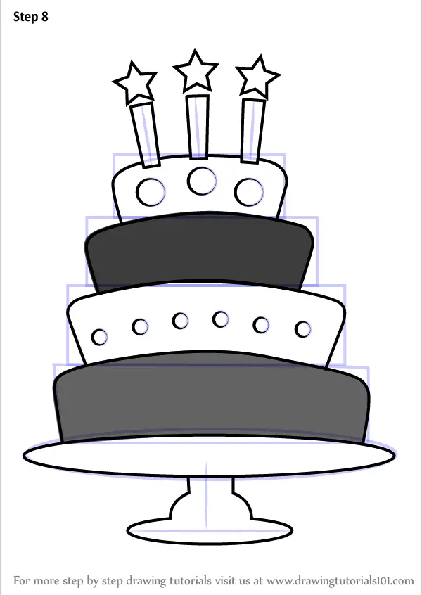 Learn How To Draw A Birthday Cake With Candles Cakes Step By Step Drawing Tutorials