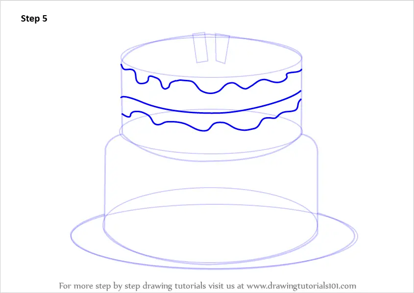 Learn How to Draw a Birthday Cake (Cakes) Step by Step : Drawing Tutorials